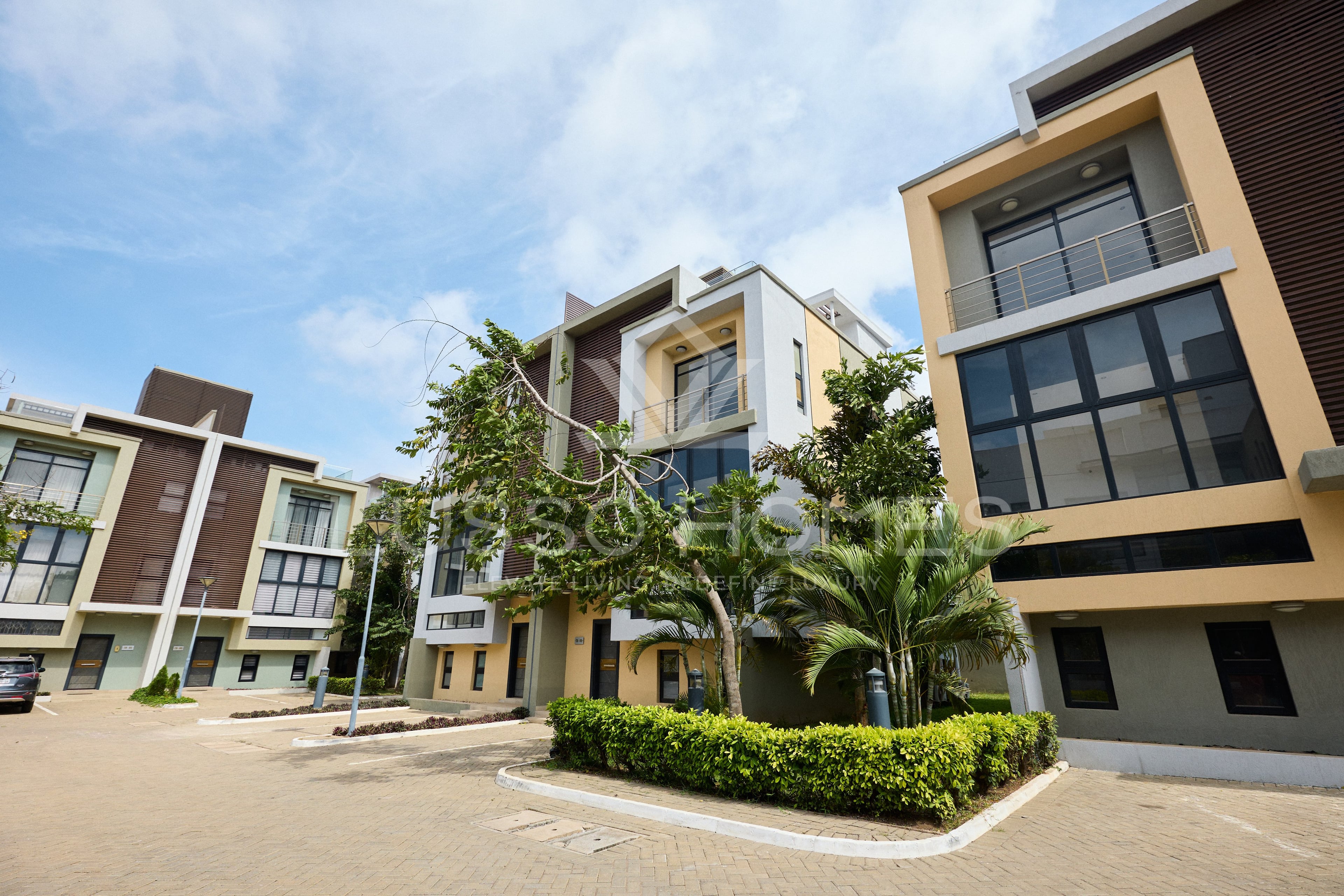 A new courtyard townhouse under construction in Labone